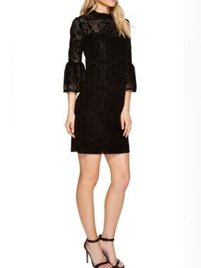 Calvin Klein Black Lace Velvet Mini Dress with Bell Sleeves size 12 Women’s